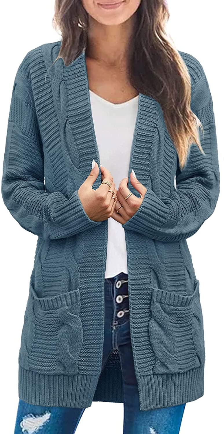 MEROKEETY Women's Long Sleeve Cable Knit Cardigan Sweaters Open Front Fall  Outwe