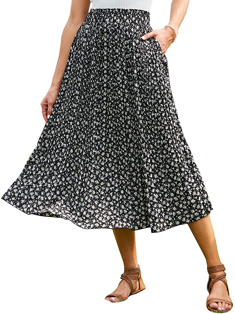 EXLURA Womens High Waist Polka Dot Pleated Skirt Midi Swing Skirt with –  Exlura