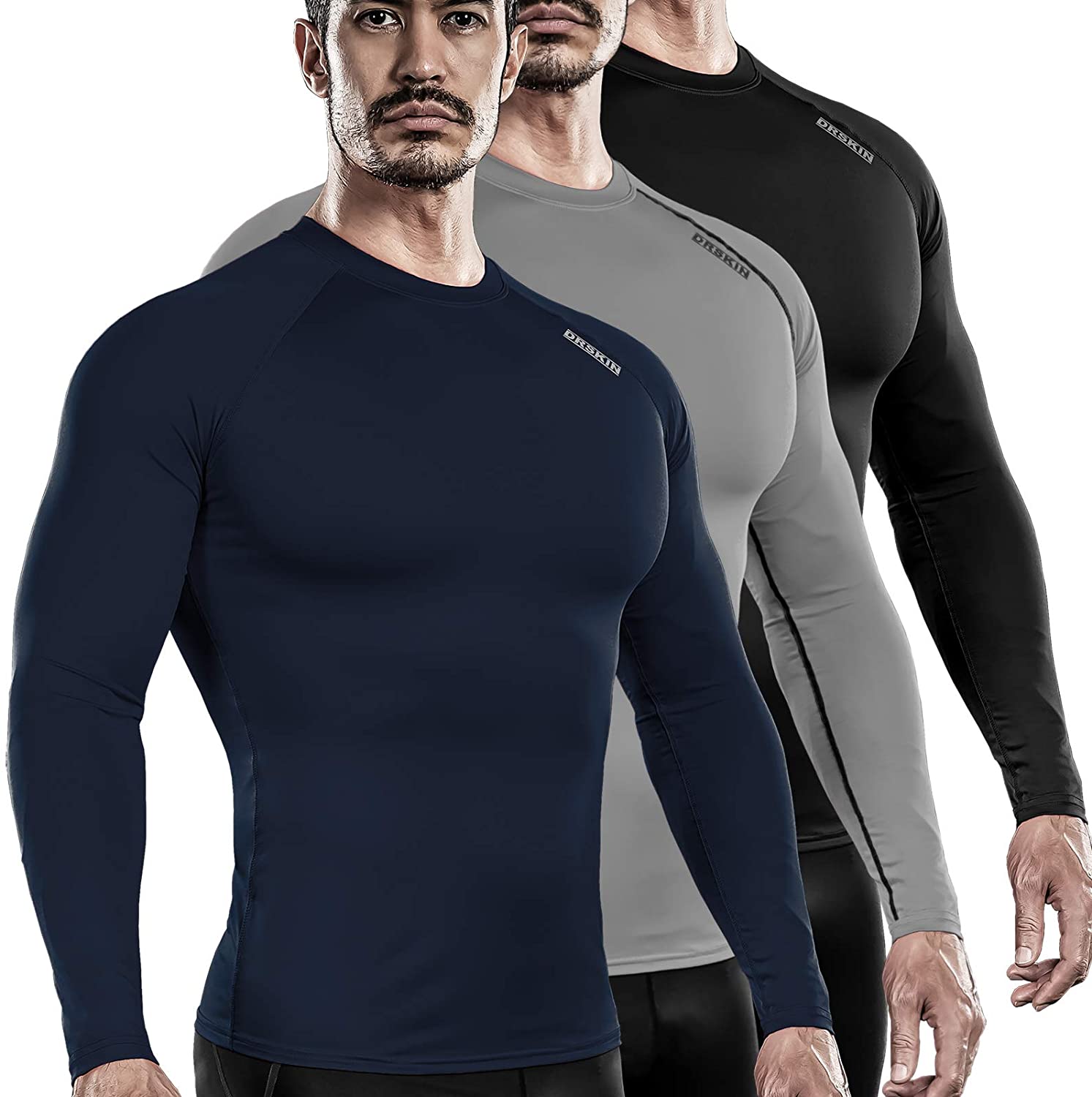 DRSKIN Men's Compression Shirts Top Long Sleeve Sports Running Workout Athletic Gym Baselayer Rashguard 