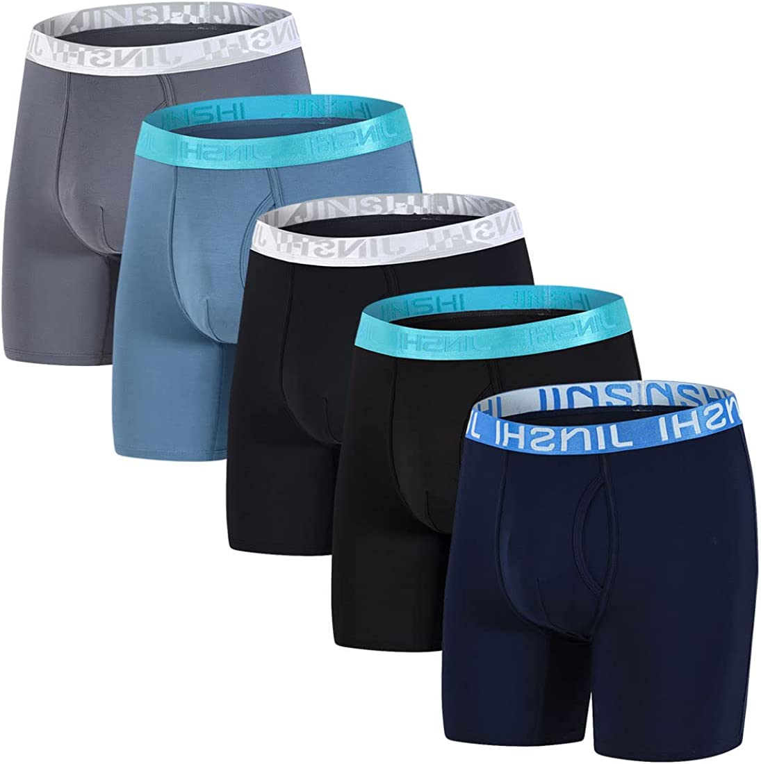 JINSHI Mens Bamboo Long Leg Boxer Briefs Underwear 3-Pack 4-Pack 5-Pack