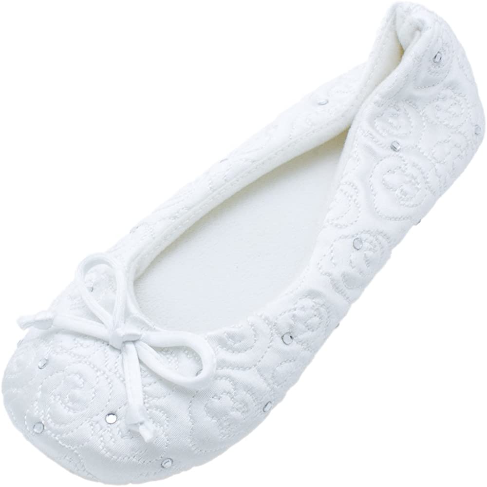ISOTONER Totes Womens Terry Lined Rose Quilted Ballerina Slippers Style A90286 