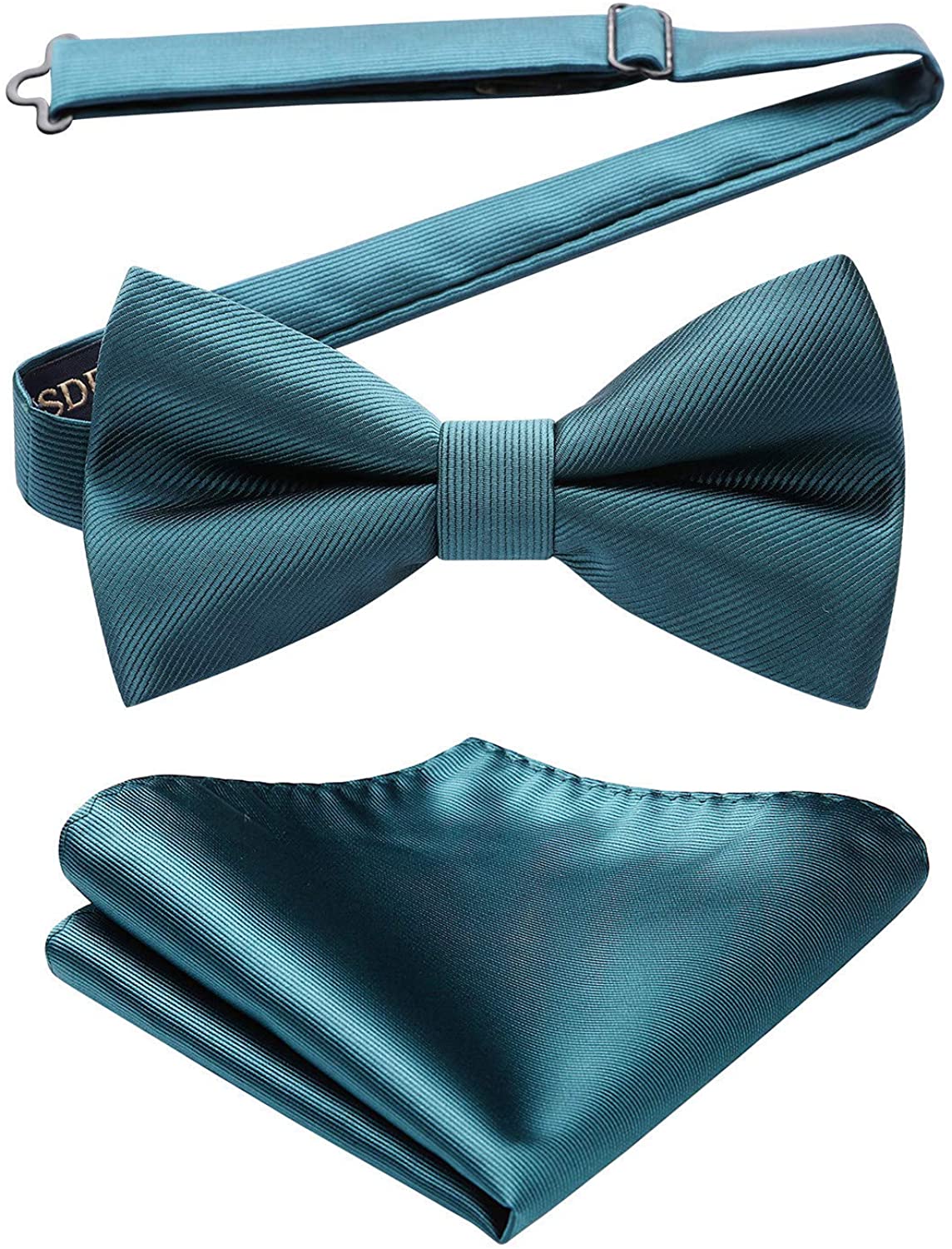 HISDERN Mens Classic Black Self Bow Tie and Pocket Square Set Black Tie Event Accessories
