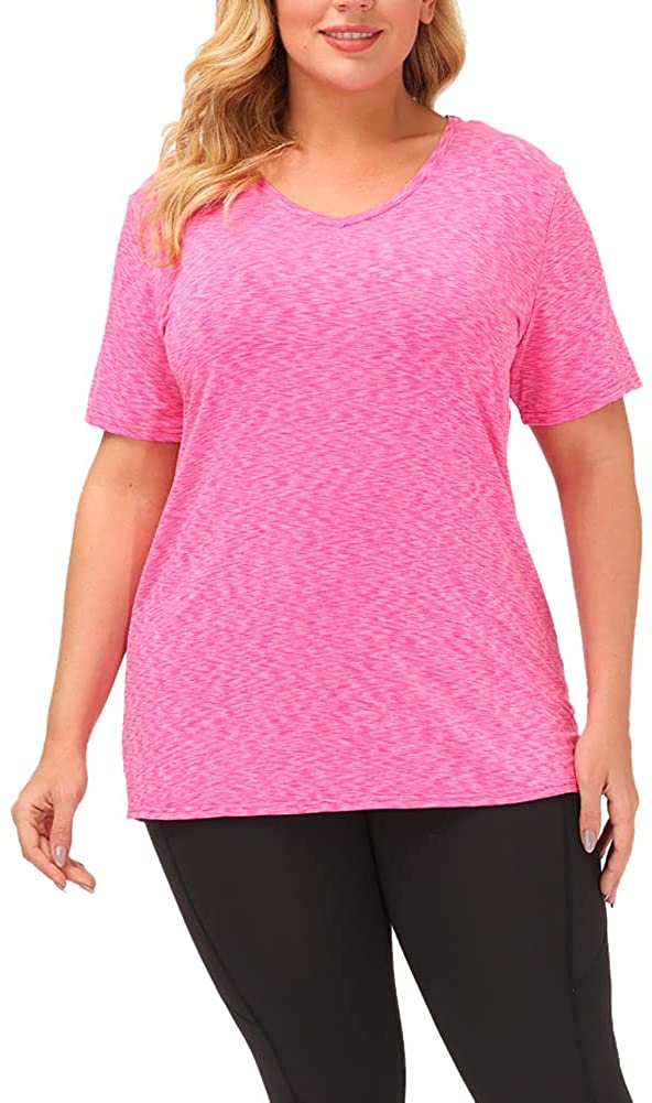 Uoohal Womens Plus Size Athletic Shirts Long Sleeve Swing Sports Workout Yoga Tops Activewear 