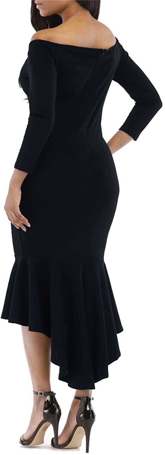 onlypuff Fishtail Dresses for Women Midi Bodycon Dress Long Sleeve V Neck  Cockta | eBay