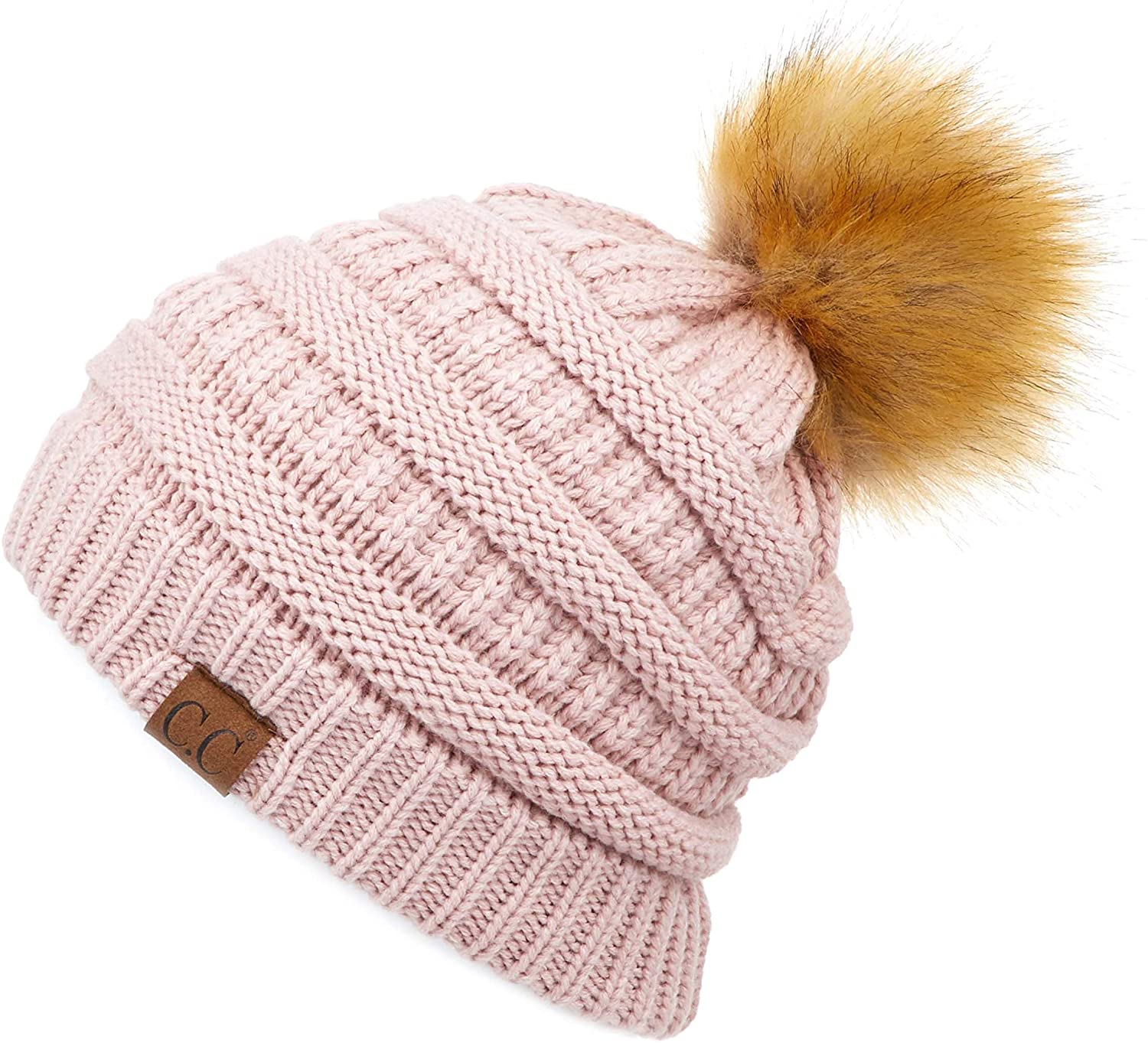C.C Hatsandscarf Exclusives Unisex Solid Ribbed Beanie with Pom HAT-43 