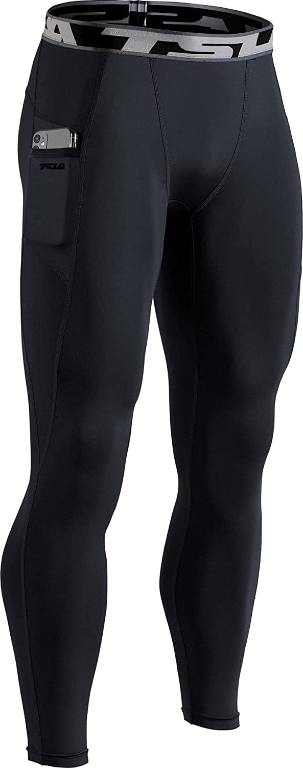 2 or 3 Pack Men's Compression Pants TSLA 1 Cool Dry Athletic Workout Running Tights Leggings with Pocket/Non-Pocket