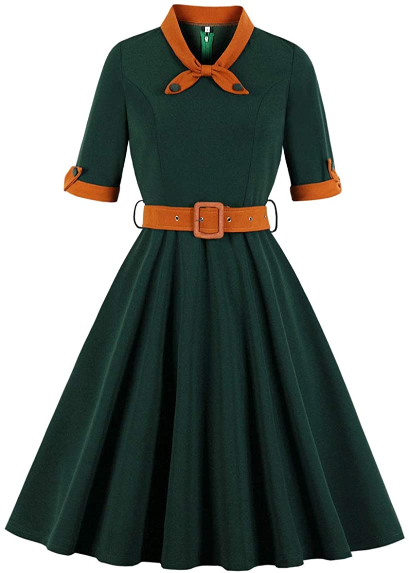 Nihsatin Women's Audrey Hepburn Vintage Style Rockabilly Swing Dress 