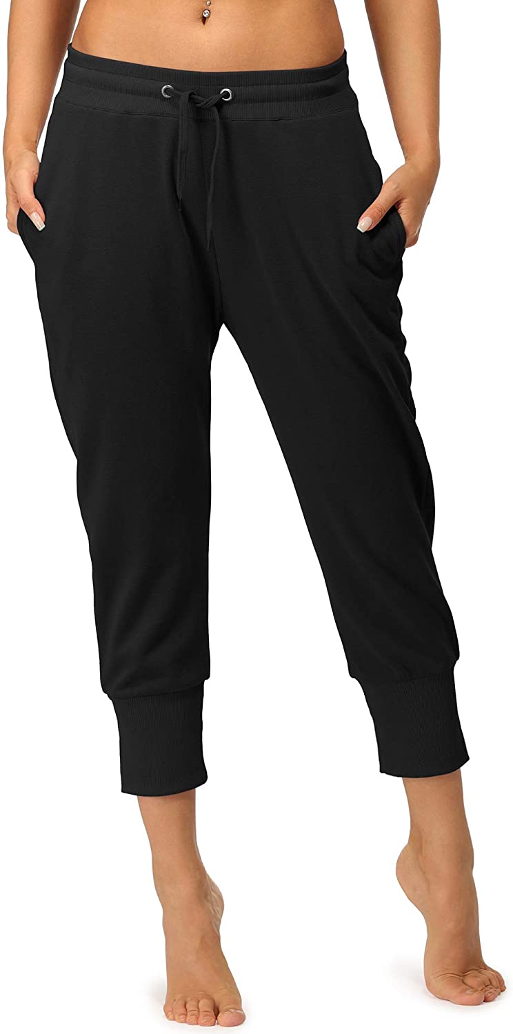 French Terry Workout Cropped Joggers Athletic Lounge Pants with Pockets icyzone Capri Sweatpants for Women