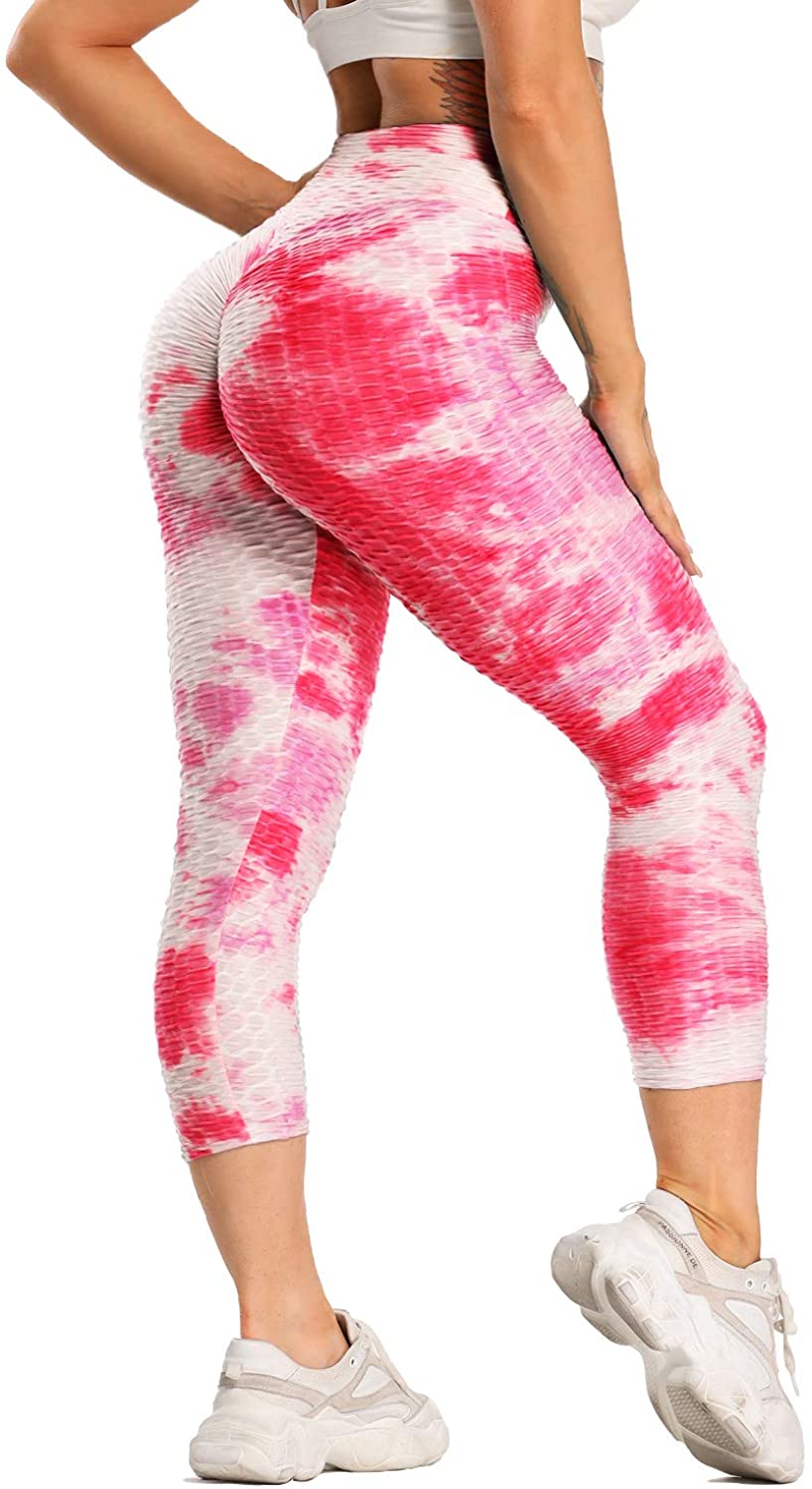 WHLBF Womens Plus Size Pant Ink Yoga Tie-Dye Pants Slim and Hip Lifting  Exercise Bottom Pants Hot Pink L(L)