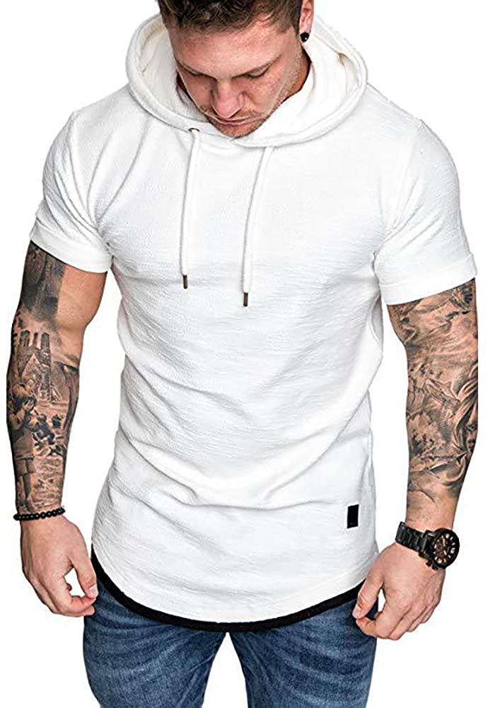 thumbnail 14 - Men&#039;s Casual Hooded T-Shirts - Fashion Short Sleeve Solid Color Pullover Top Sum