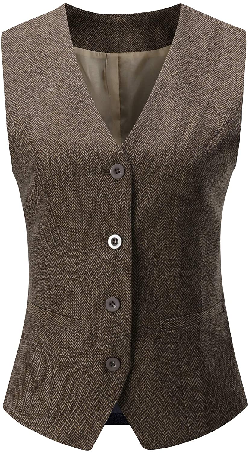 Foucome Womens V-Neck Suit Vest Two Button Formal Business Tuxedo Waistcoat Sleeveless Jacket Coat Top