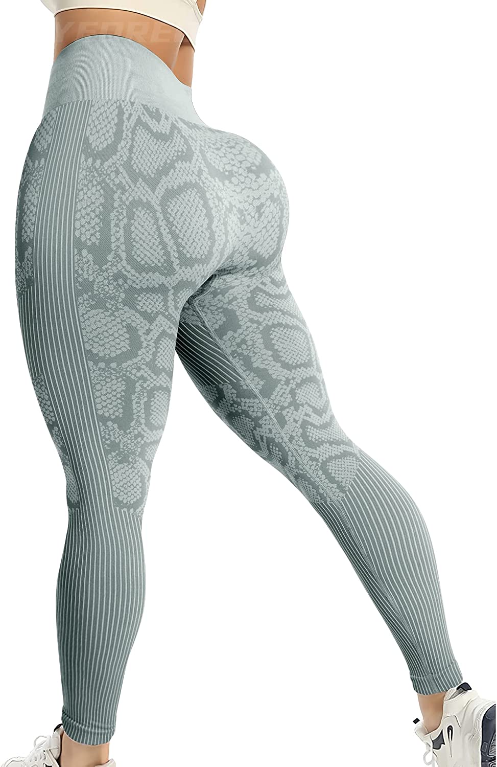Activewear High Waisted Grey Color Camo Design Yoga Pants with