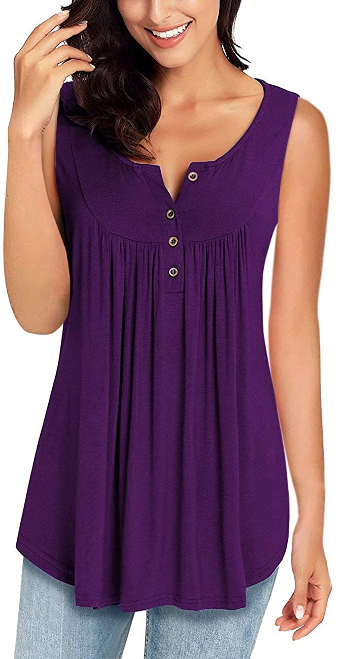 MIROL Womens Summer Sleeveless V Neck Solid Color Casual Swing Shirts ...