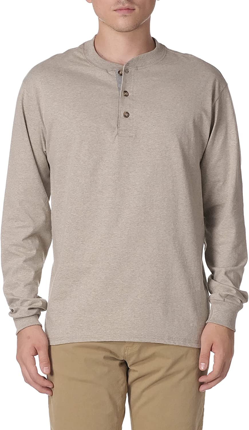 Hanes Men's T-Shirts, Men's BeefyT Henley Shirts, Men's Cotton Long Sleeve  Shirt