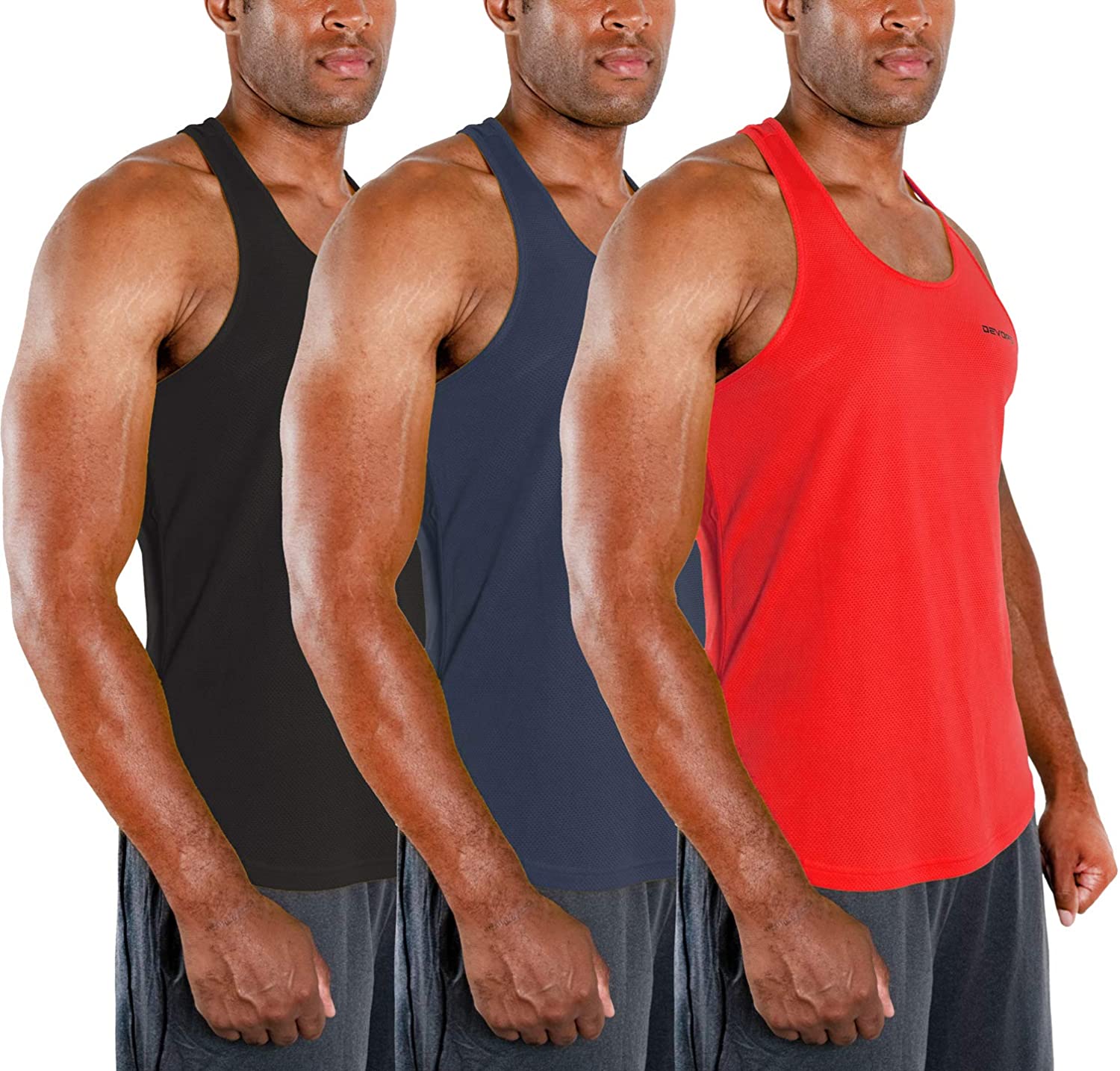 DEVOPS Mens 3 Pack Cool Dry Fit Y-Back Muscle Gym Training Tank Top Sleeveless