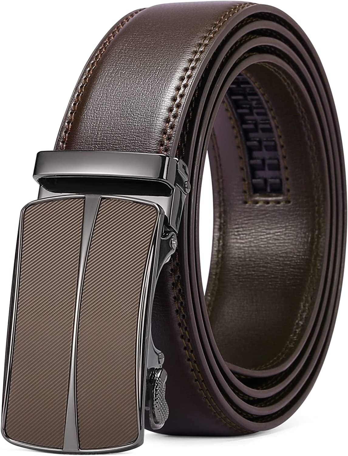 SENDEFN Leather Belt for Men Automatic Ratchet Buckle Slide Dress