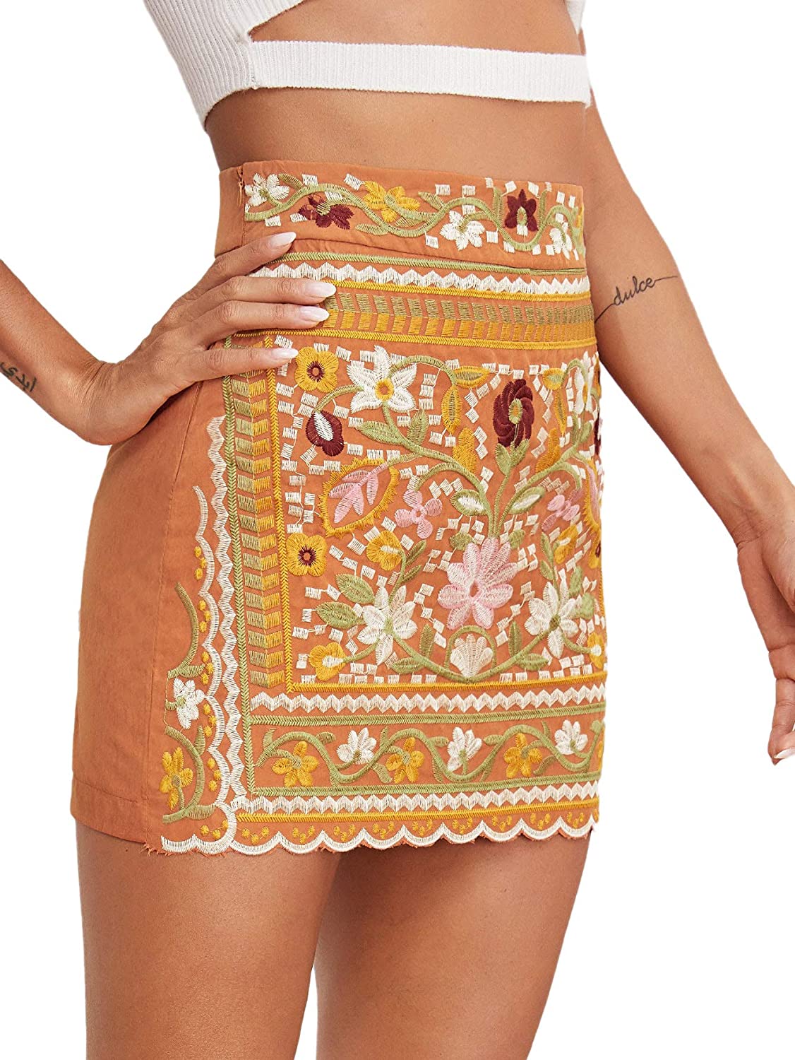 SheIn Women's Casual Floral Embroidered Bodycon Short Mini Skirt | eBay