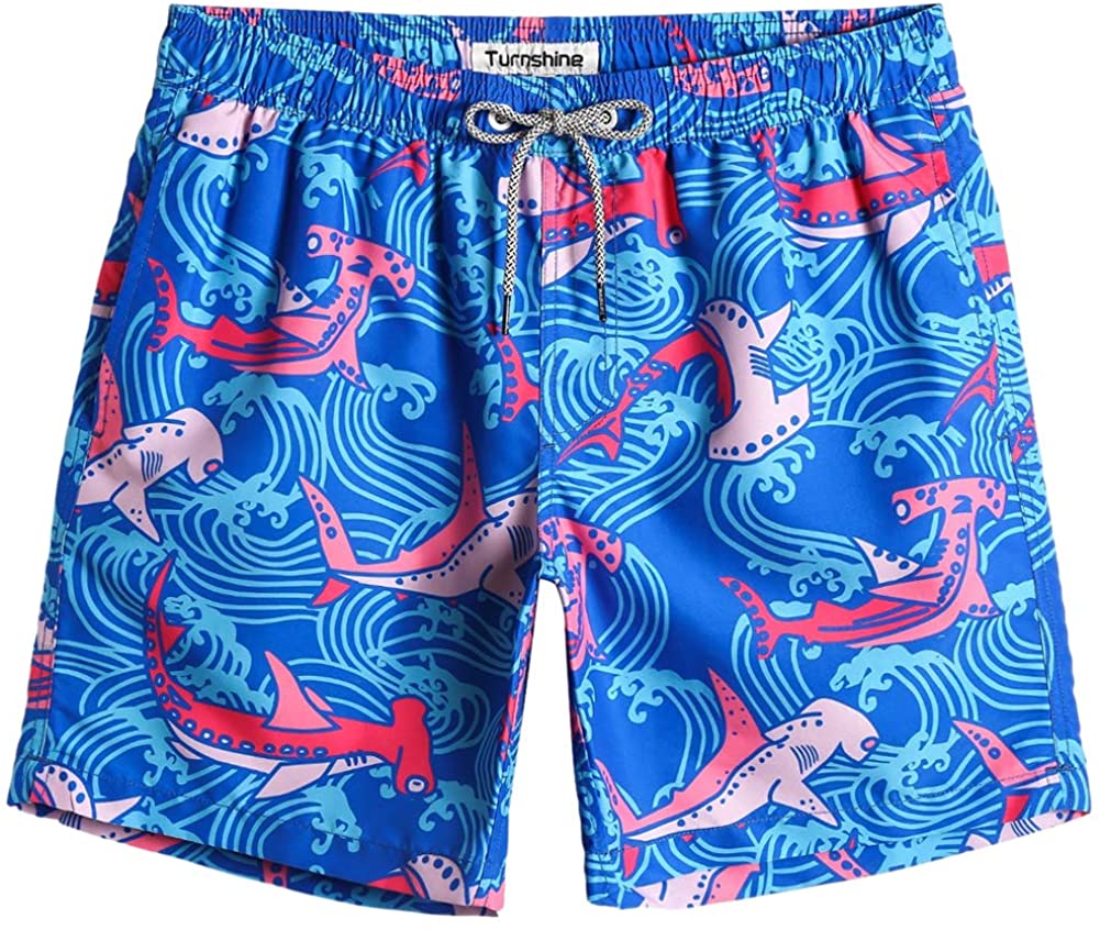 Turnshine Mens Swim Trunks 7 Quick Dry Pockets Bathing Suits Swim Shorts Beach Shorts with Mesh Liner