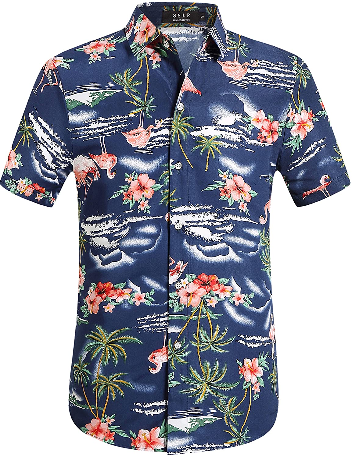SSLR Mens Printed Casual Button Down Short Sleeve Hawaiian Shirts 