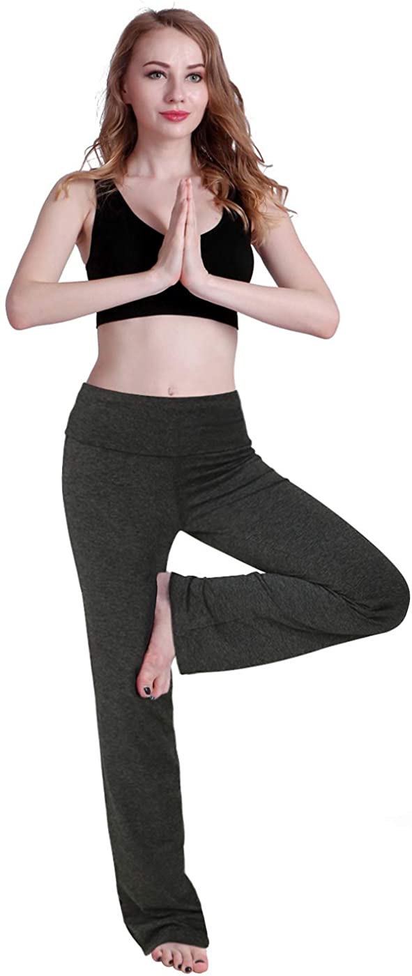 Hde Womens Color Block Fold Over Waist Yoga Pants Flare Leg Workout