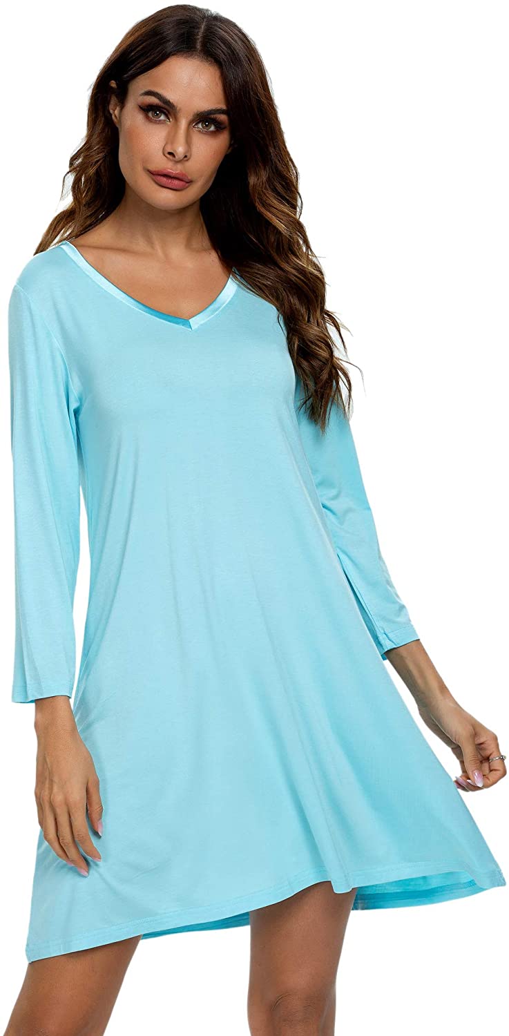 TIKTIK Women's Nightgown Modal Sleep Shirt V Neck Comfy Pajama ...
