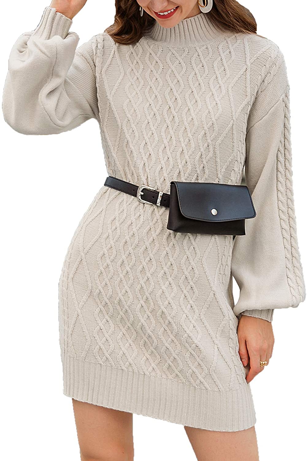 Simplee Women's Long Sleeve Bodycon Sweater Dress Cable Knit