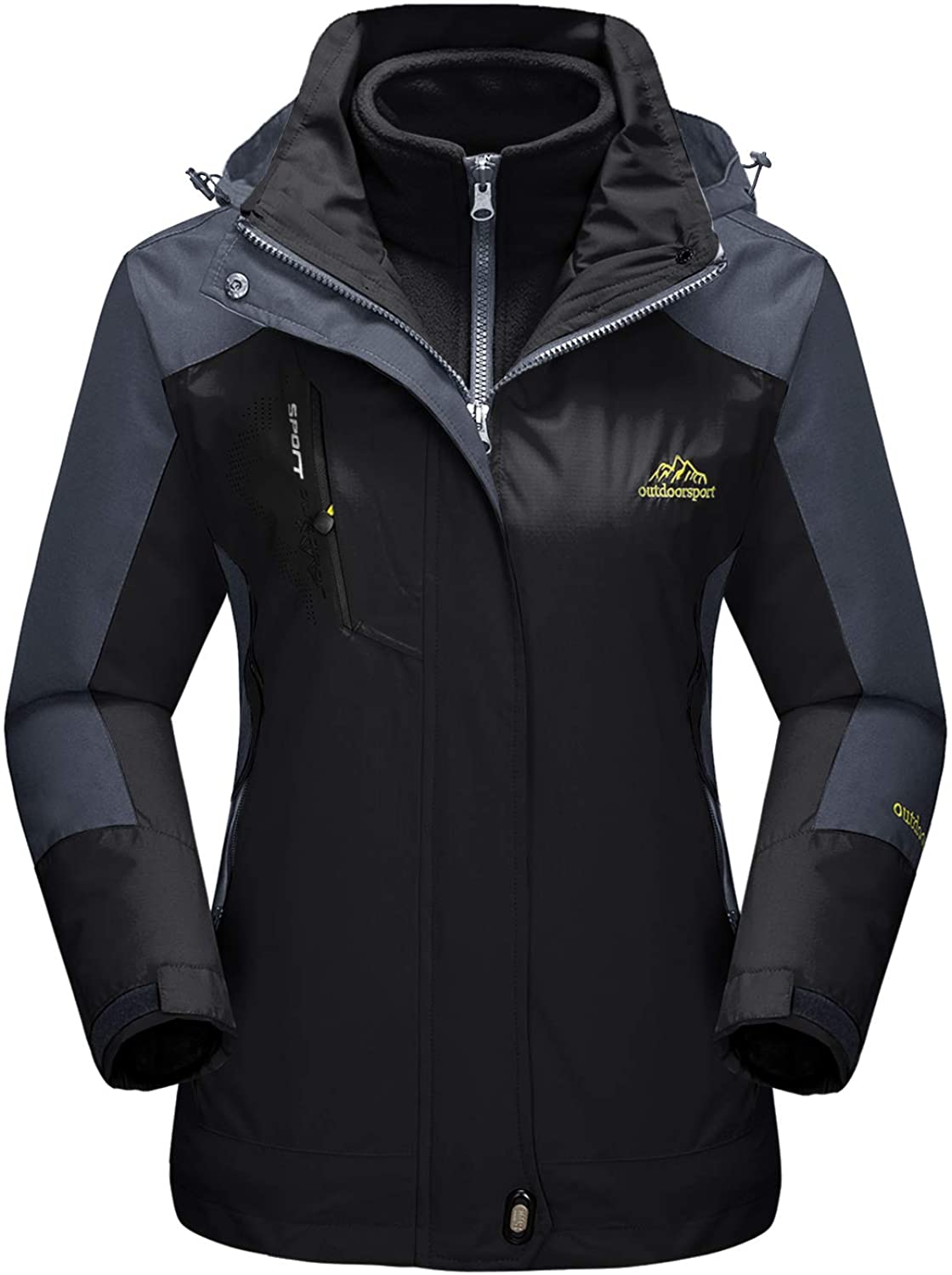 Womens Ski Jacket for Winter 3 in 1 Waterproof Windproof Snow Hooded Jacket with Warm Fleece Liner Jacket