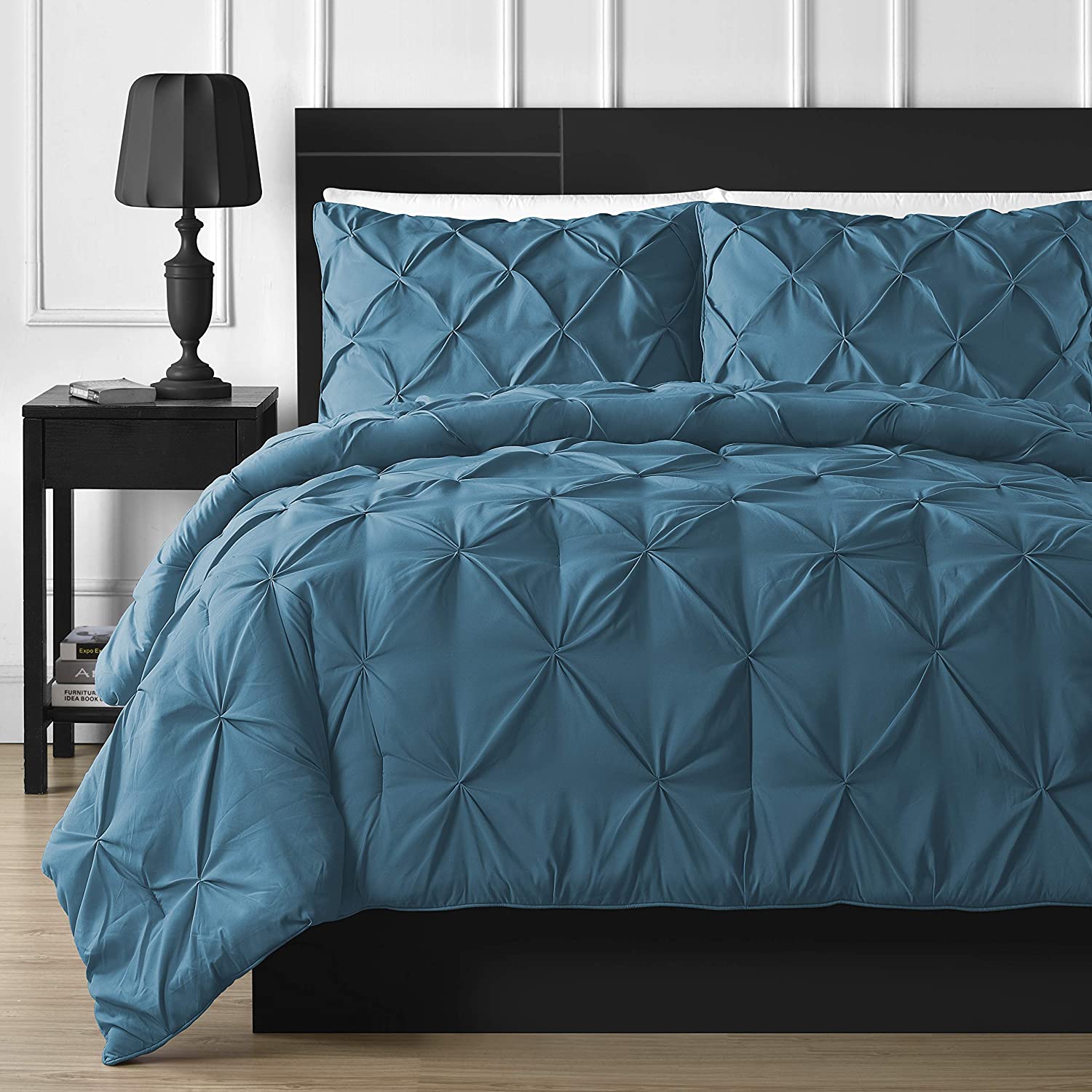 Aqua Blue Oxford Double Needle Luxury Soft Decorative Pinch Pleat Comforter Set 