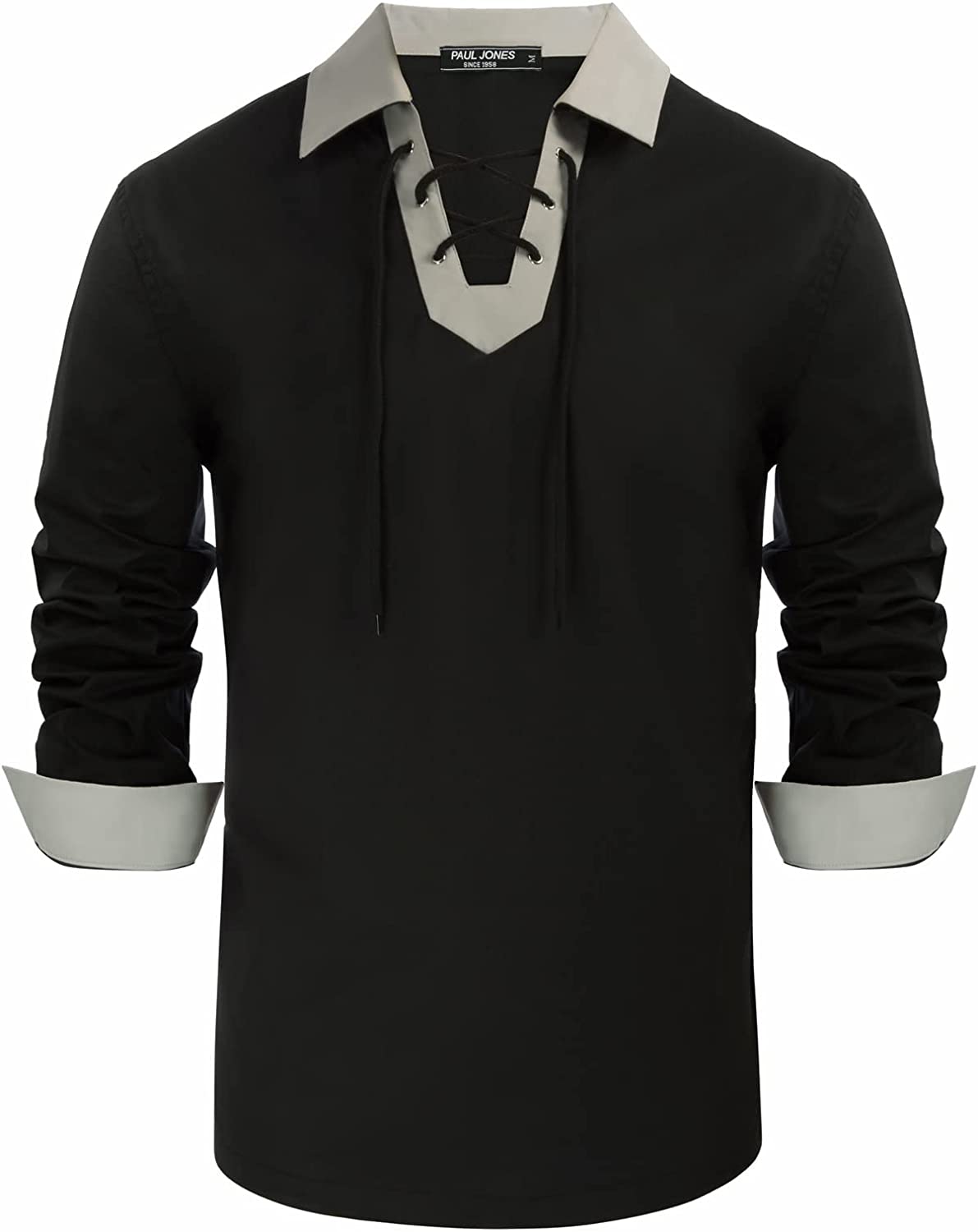 PJ PAUL JONES Men's Cotton Scottish Jacobite Ghillie Kilt Lace-Up Shirt Long Sleeve