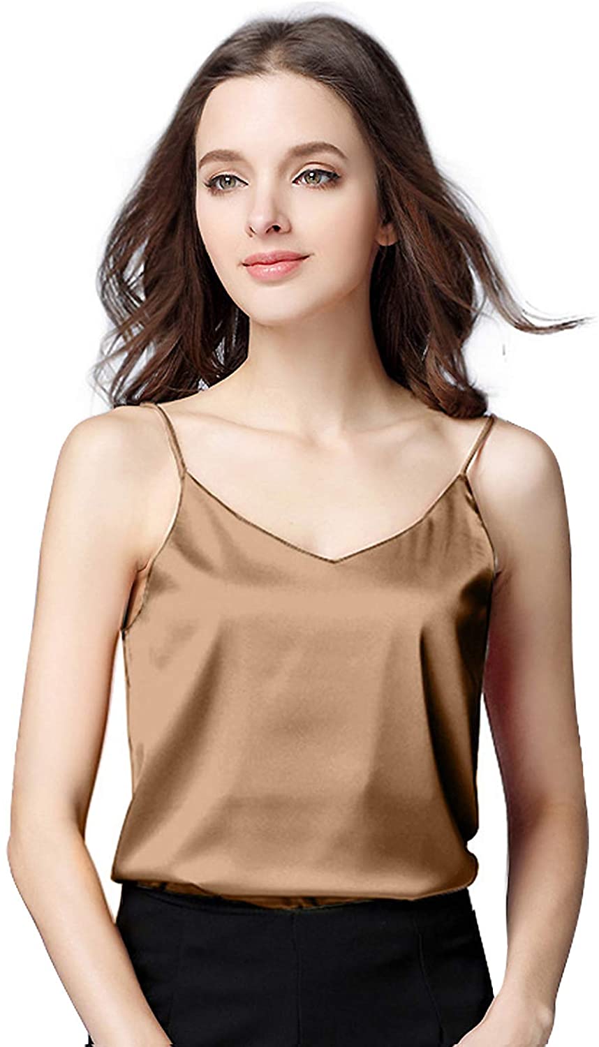 Women's Silk Tank Top Ladies Camisole Sexy Silk Loose Sleeveless Blous