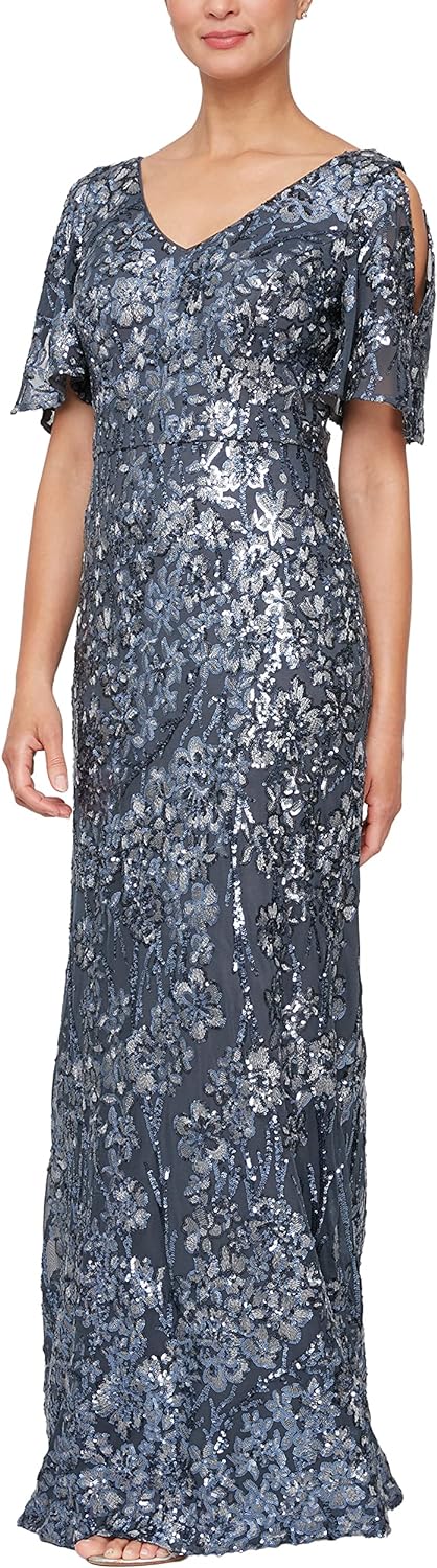 Alex Evenings Women s Sequin Stretch Lace Cold Shoulder Gown