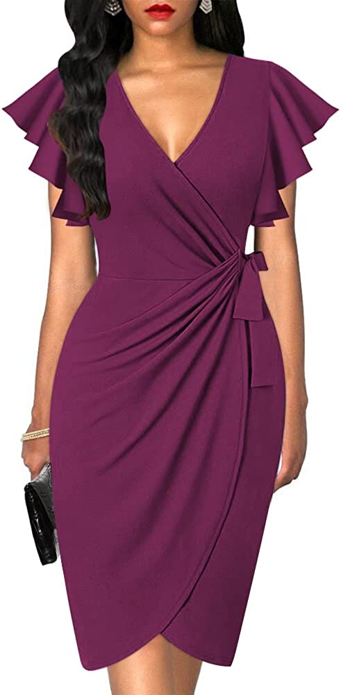 Dark Purple v-neck Sheath Dress