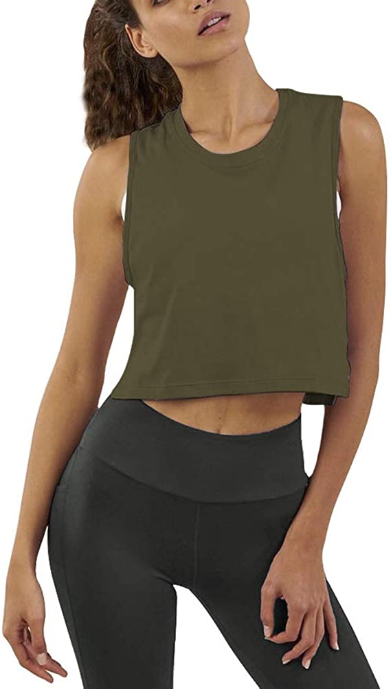 Mippo Crop Tops Workout Tops Flowy Cropped Muscle Tank Gym Exercise Clothes for Women