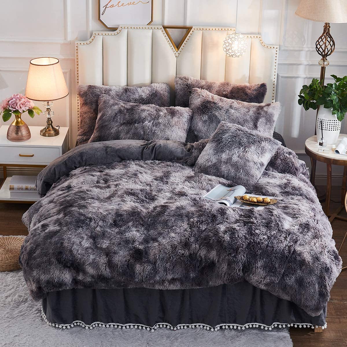 Jauxio Luxury Abstract Faux Fur Bedding Set Tie Dye Printed Shaggy Duvet Cover W Ebay