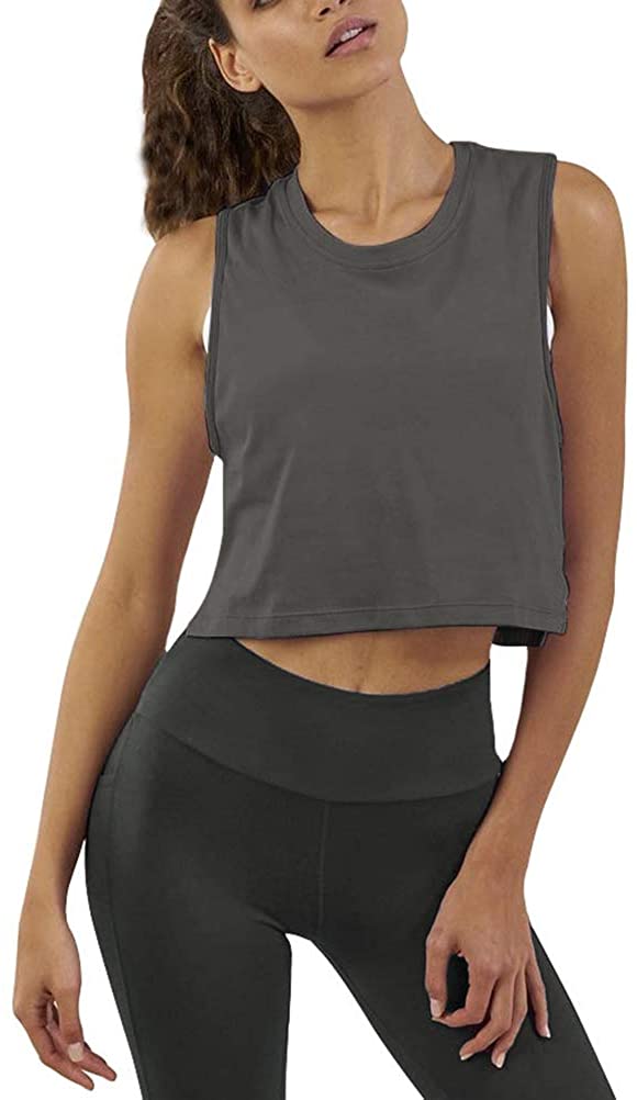 Mippo Crop Tops for Women Womens Workout Tops Flowy Cropped Tank Tops Athletic Shirts 
