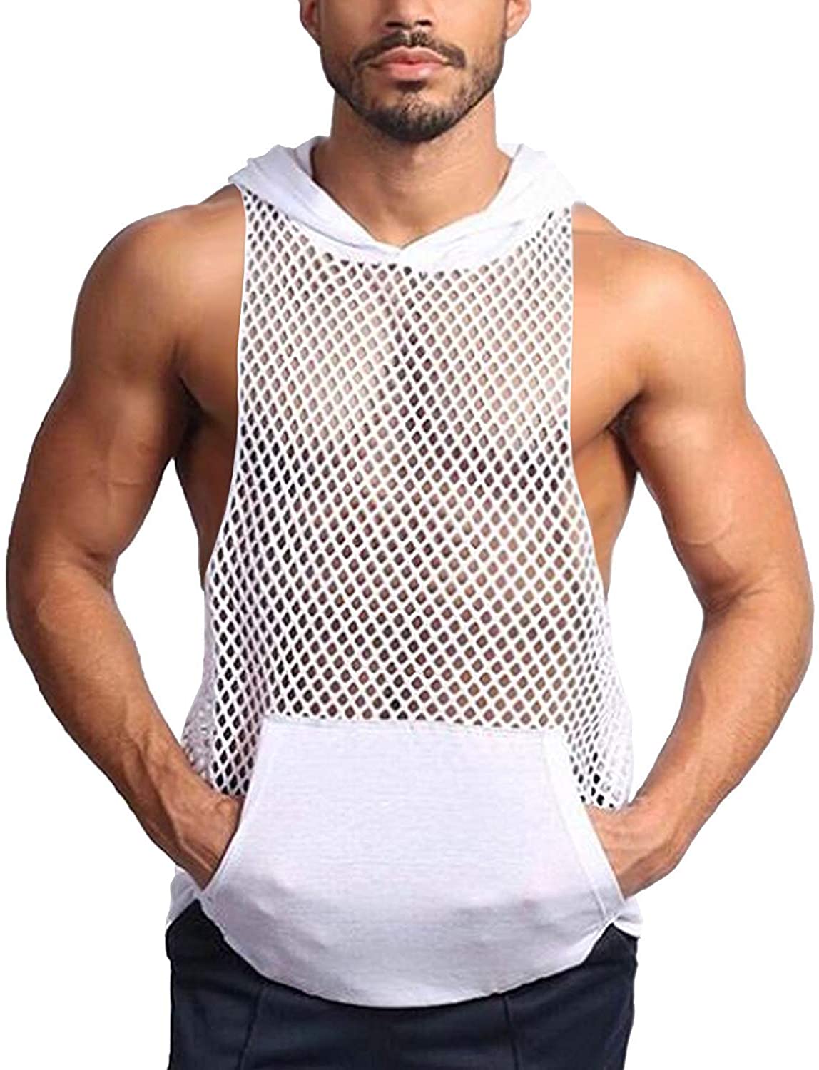 COOFANDY Men's Fishnet Shirt Sleeveless Mesh Tank Top See Through Muscle  Shirt