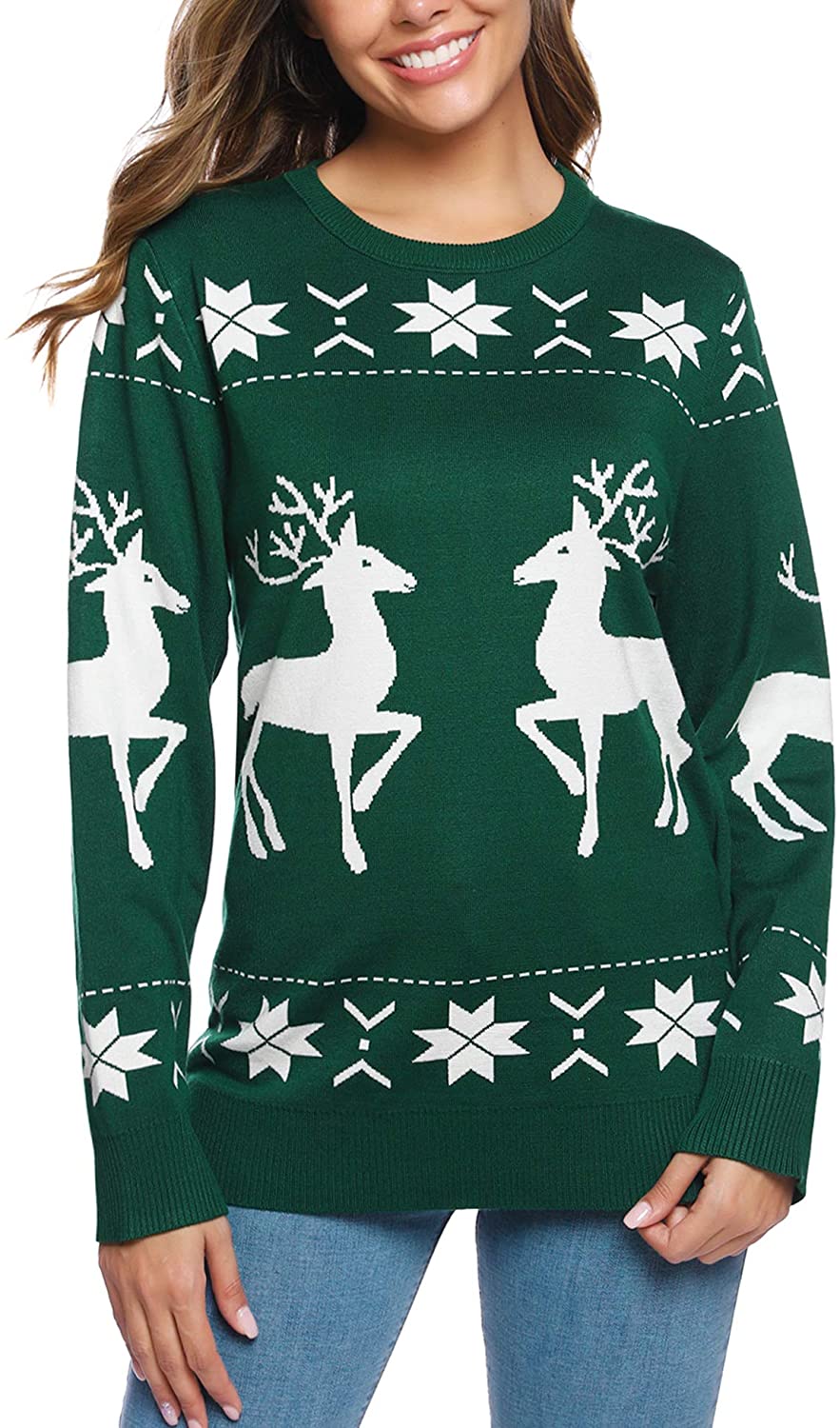 iClosam Women's Christmas Reindeer Snowflakes Tree Patterns Sweater ...
