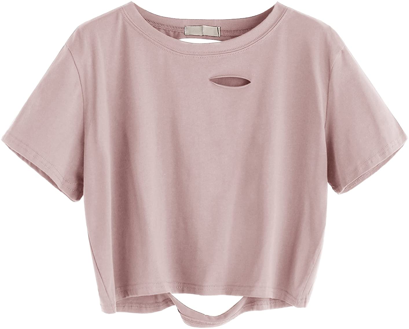 SweatyRocks Women's Basic Short Sleeve V Neck Crop Tee Shirt Plain