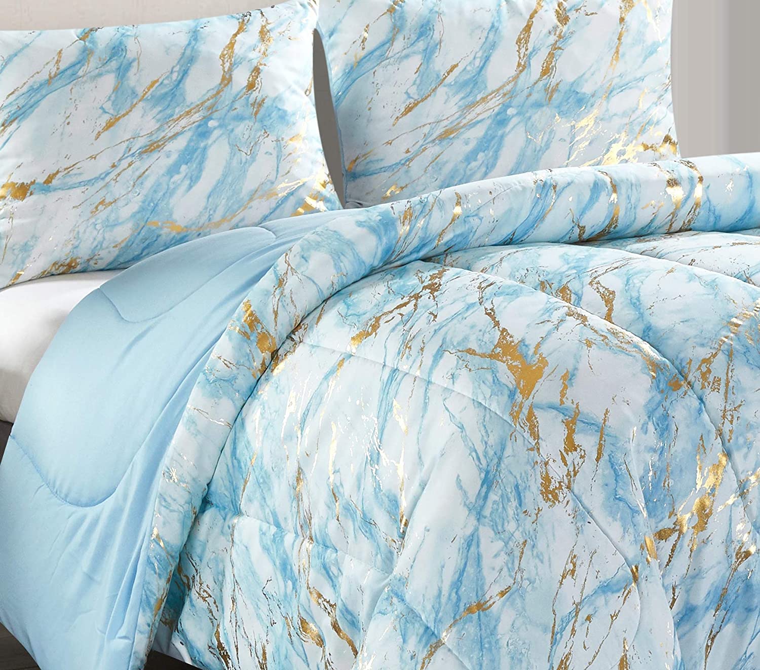 Idea Nuova Metallic Marble Comforter Set Full Queen Blue 