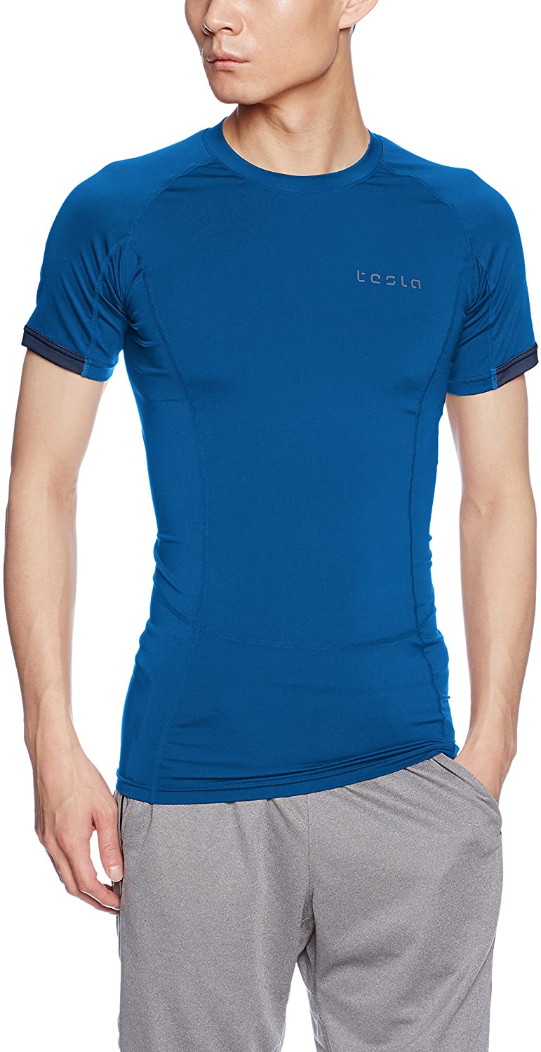 Blue/Black TSLA Tesla MUB23 Cool Dry Baselayer Short Sleeve Compression T-Shirt 