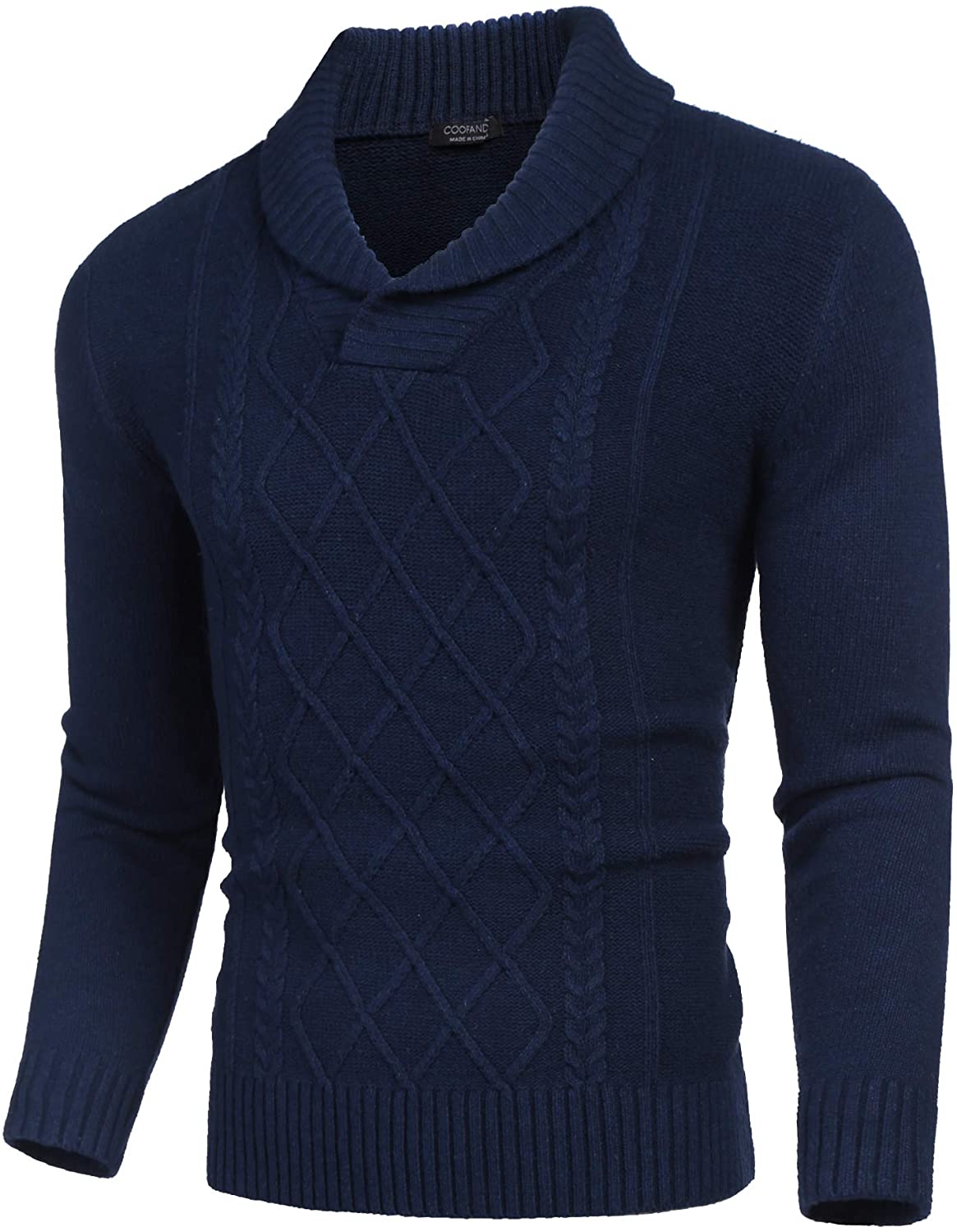 COOFANDY Men's Shawl Collar Sweaters V-Neck Cotton Relaxed Fit Cable ...