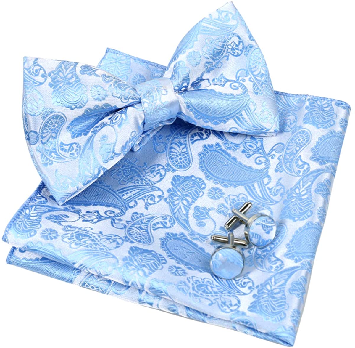 Alizeal Mens Classic Paisley Bow Tie Hanky and Cufflinks Set 