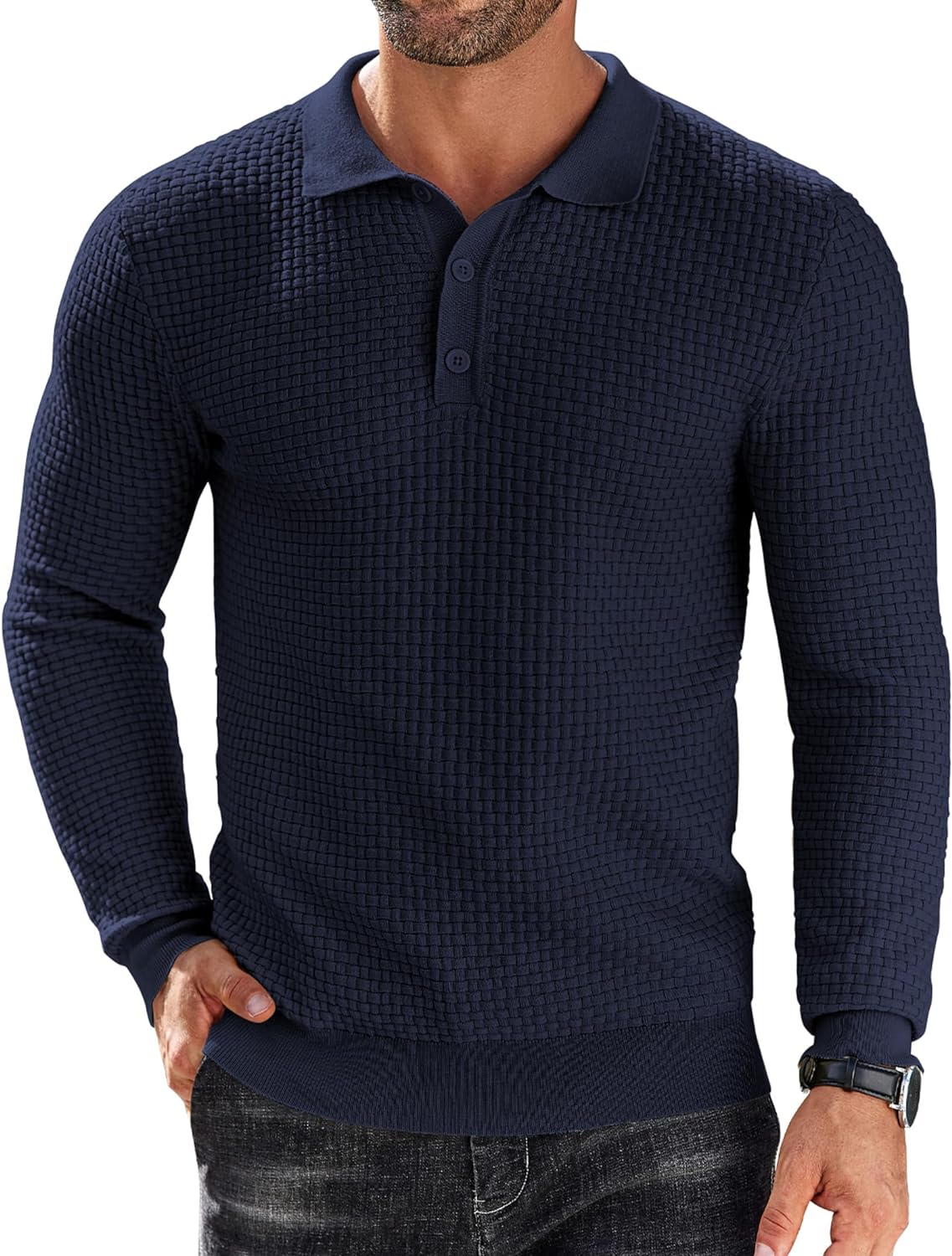 COOFANDY Men's Knit Polo Shirts Long Sleeve Sweater Polo Lightweight  Fashion Casual Collared T Shirts