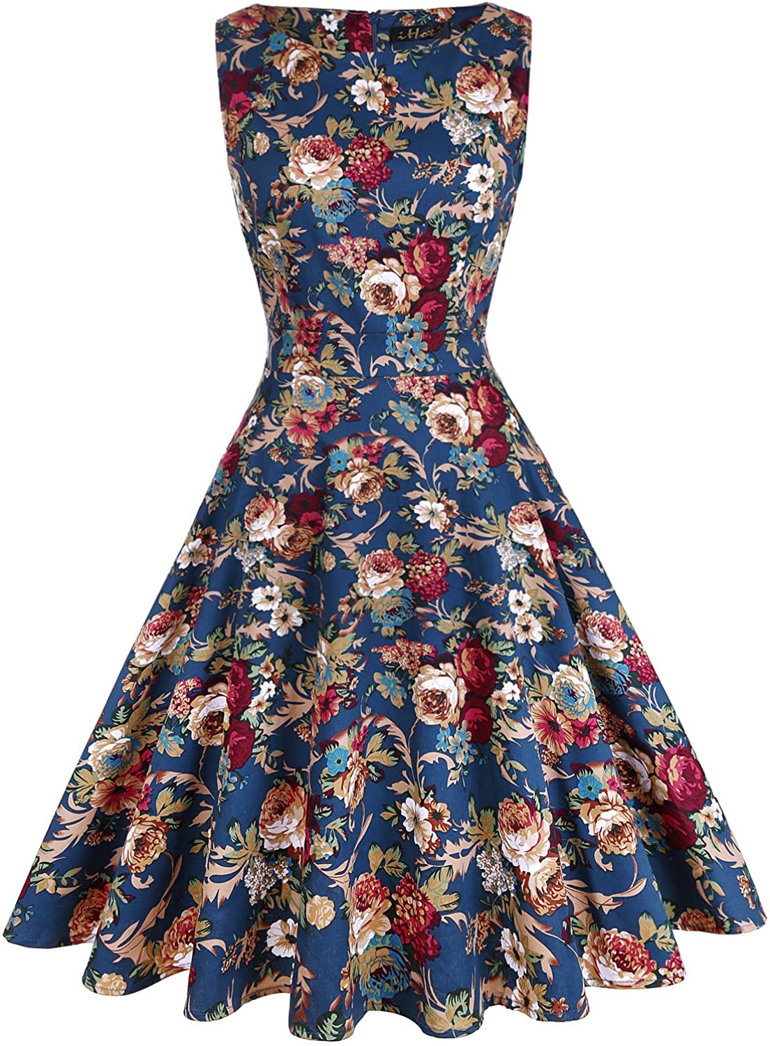 IHOT Vintage Tea Dress 1950's Floral Spring Garden Retro Swing Prom Party Cocktail Party Dress for Women 