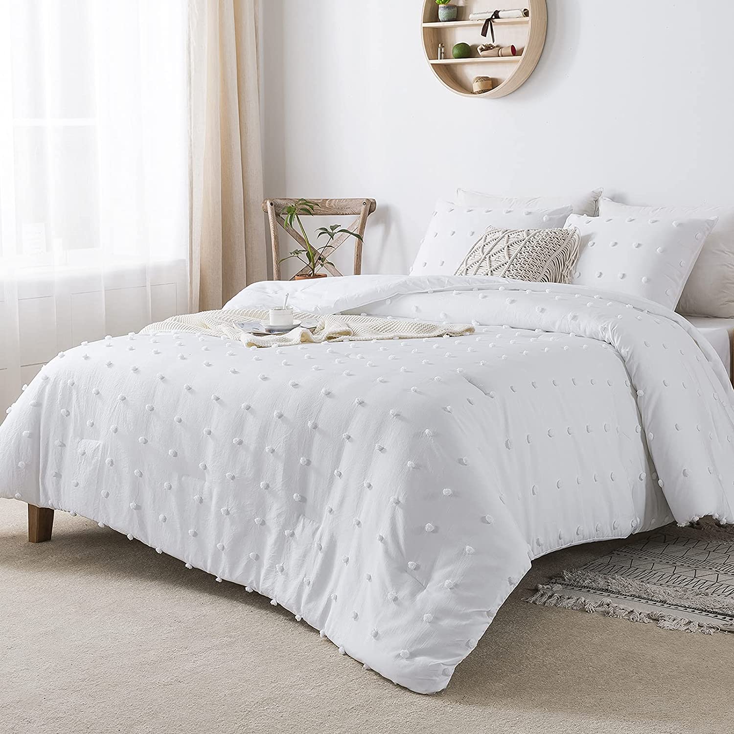 white tufted dot comforter