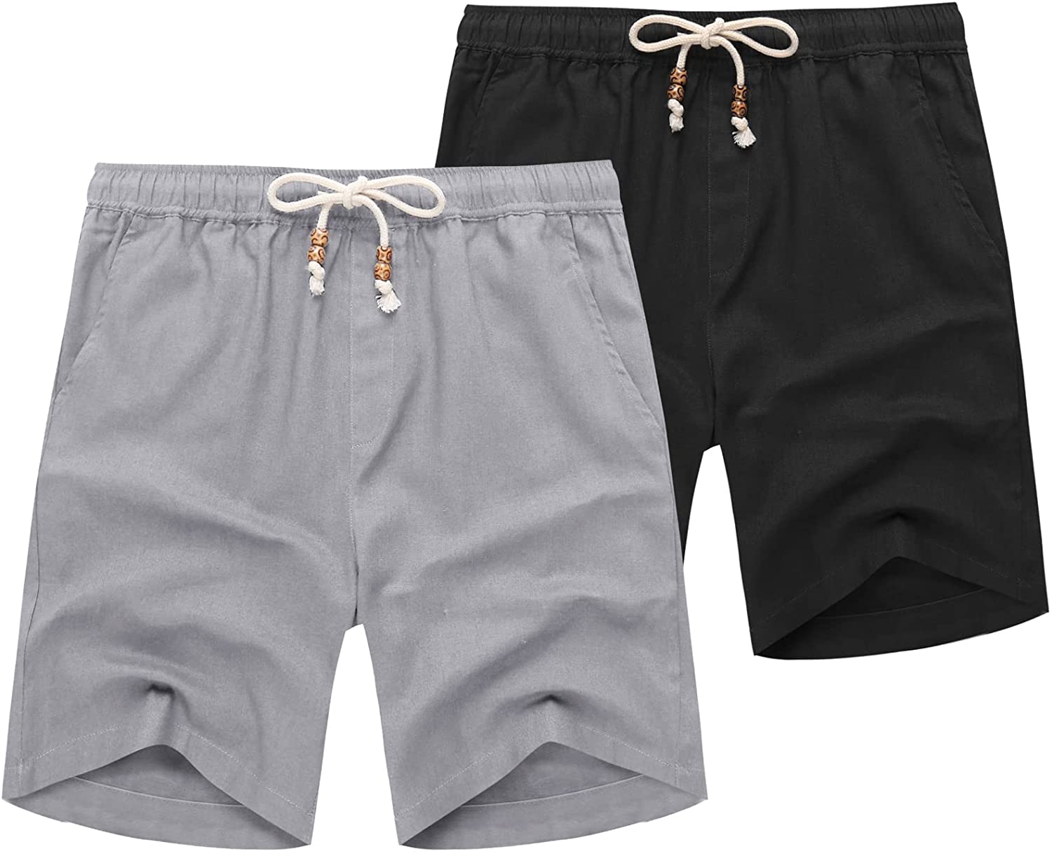 COOFANDY Mens Linen Shorts Casual Elastic Waist Drawstring Summer Beach Shorts 