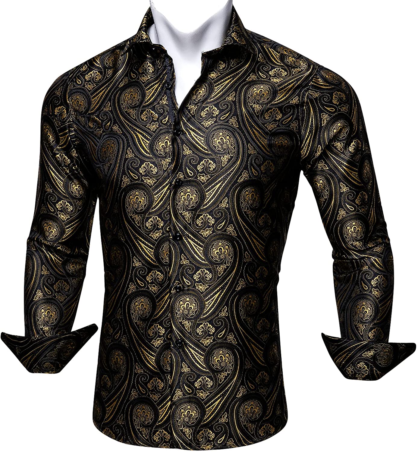 Barry.wang Men Scarves Luxury Jacquard Paisley/floral Design Black