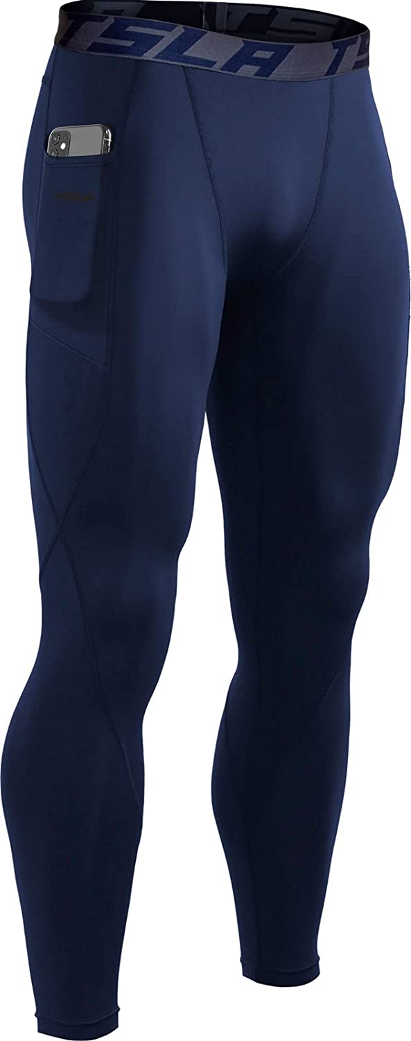TSLA 1 or 2 Pack Men's Thermal Compression Pants, Athletic Sports Leggings  & Run