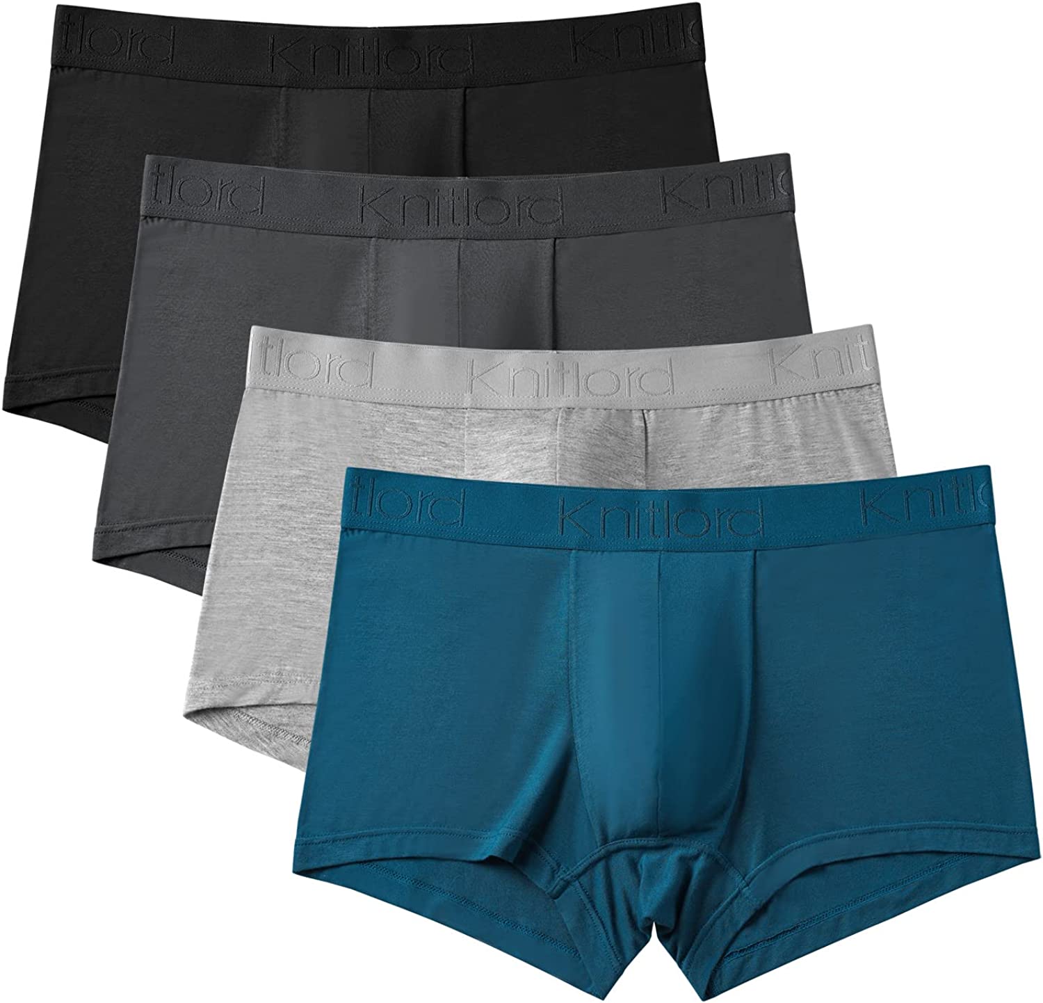KNITLORD Men's Breathable Underwear Bamboo Boxer Briefs Short Leg Trunks 4  Pack