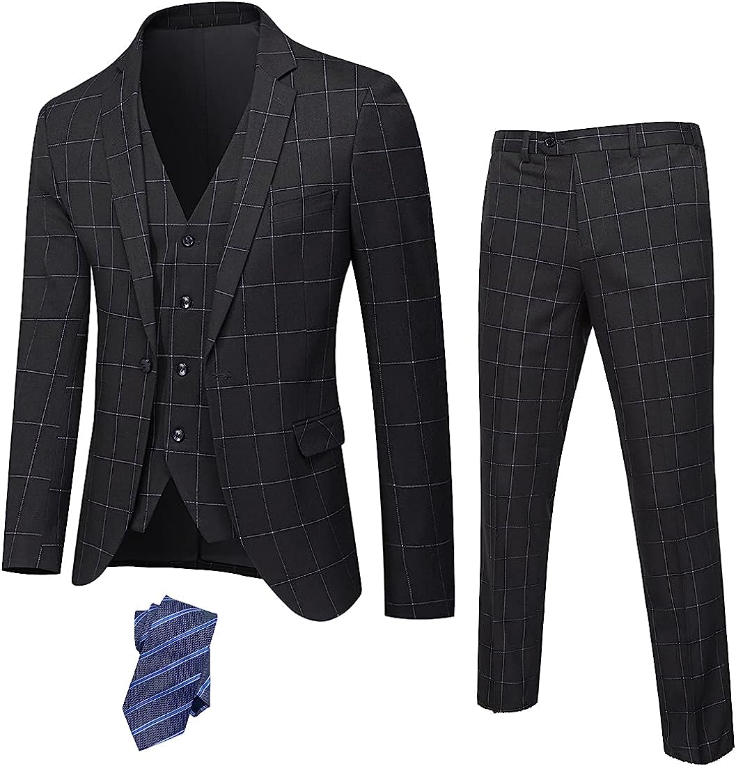 YND Men's Slim Fit 2 Button 3 Piece Suit Set, Solid Blazer Jacket Vest ...